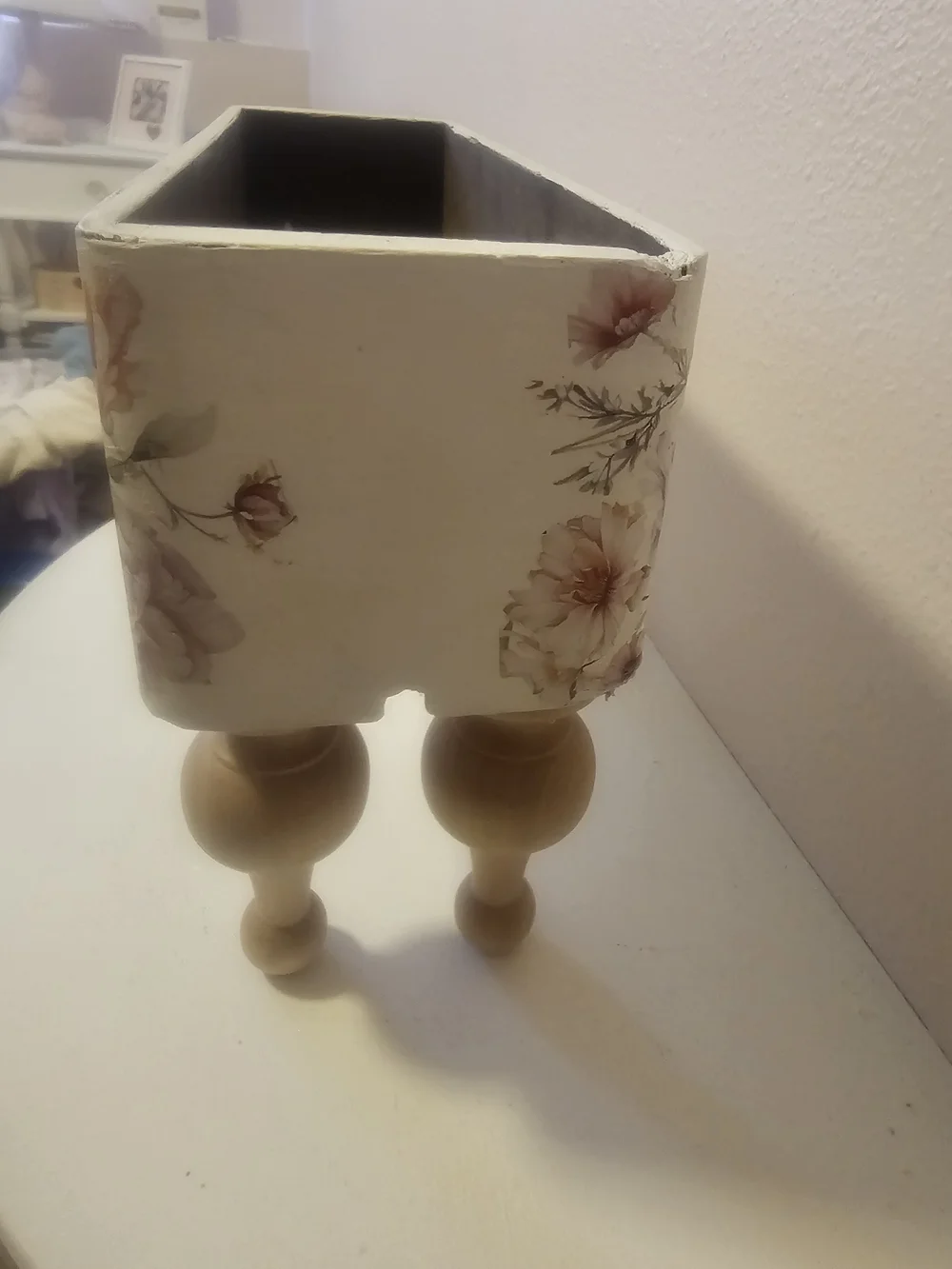 Decorative White Floral Butterfly Wood Riser / Box